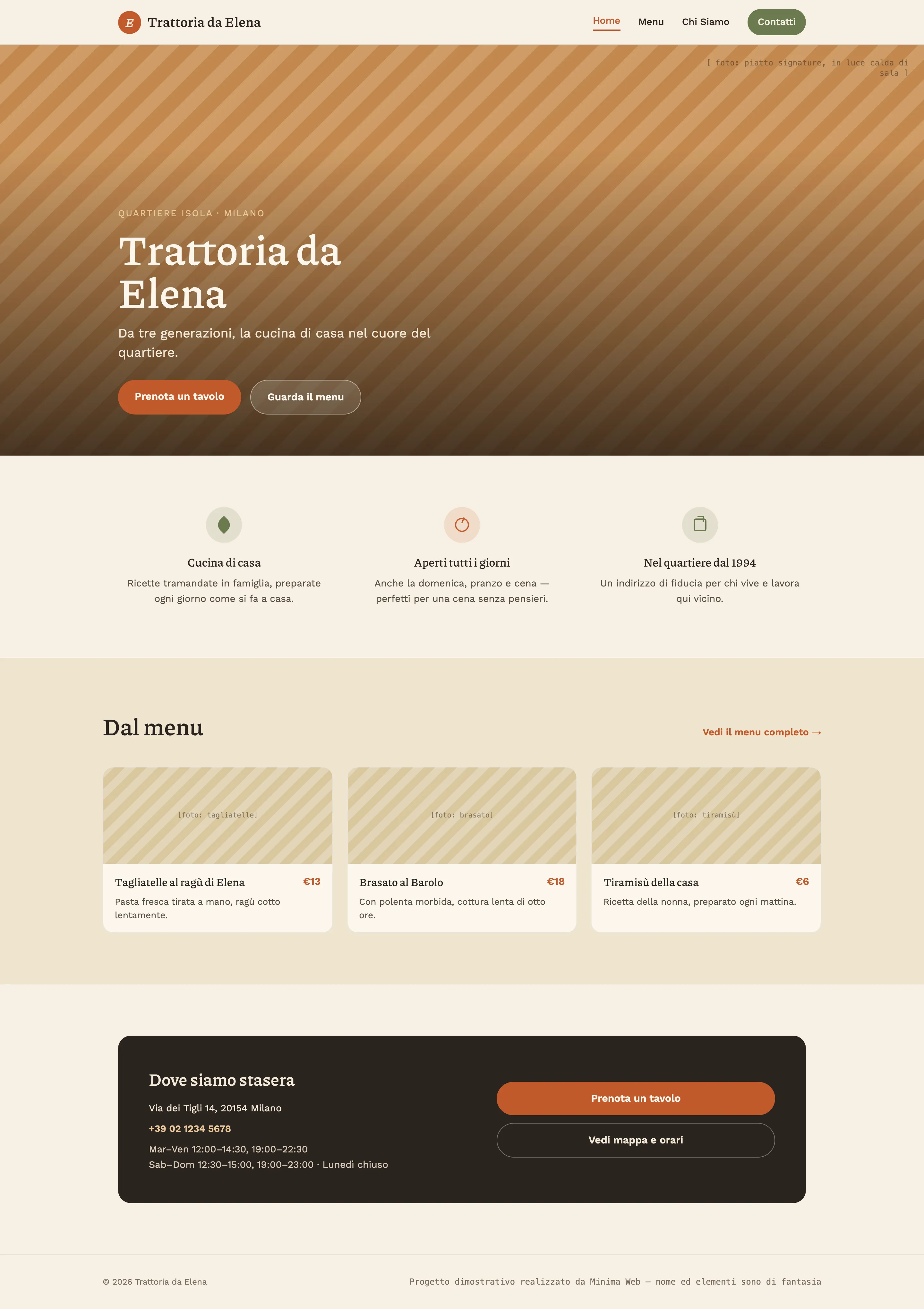 Screenshot del demo Sito Vetrina
